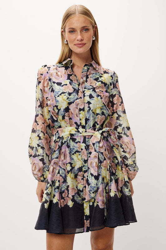 Lantern Sleeve Mini Dress With Belt