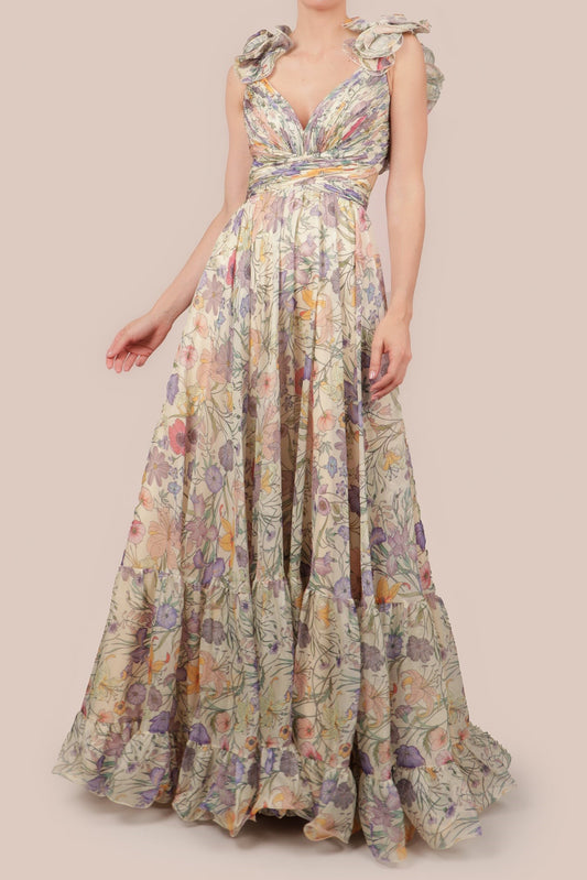 Pleated Backless Lace Up Maxi Dress