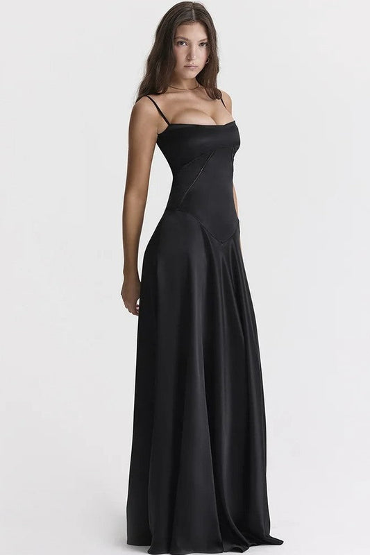 Satin Lace Up Maxi Dress Black