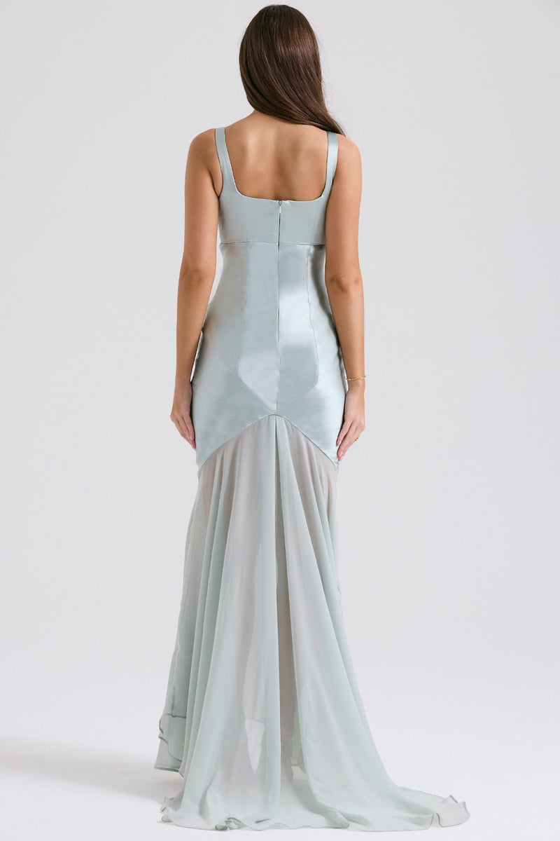 Satin Mesh Sleeveless Maxi Dress