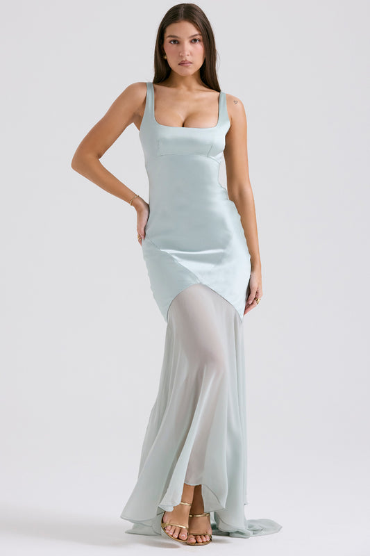 Satin Mesh Sleeveless Maxi Dress