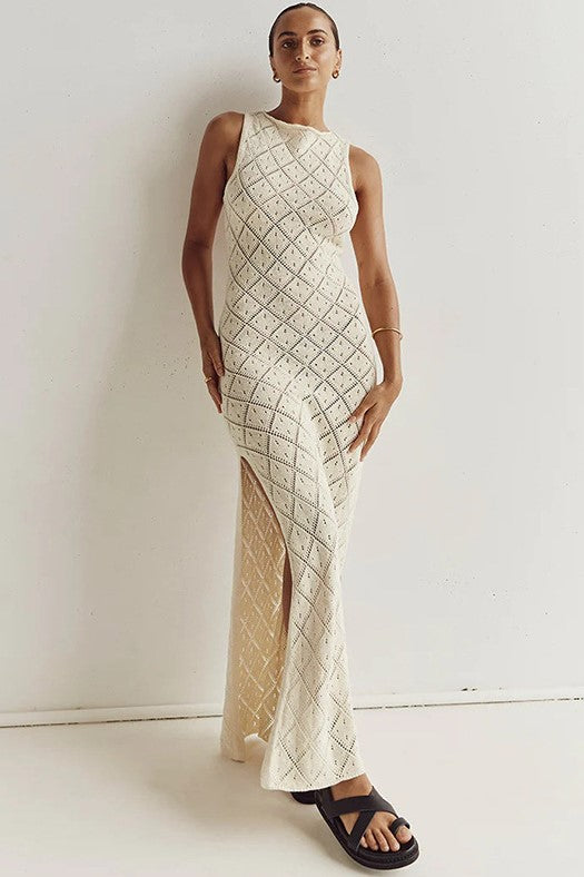 Knit Round Neckline Sleeveless Maxi Dress