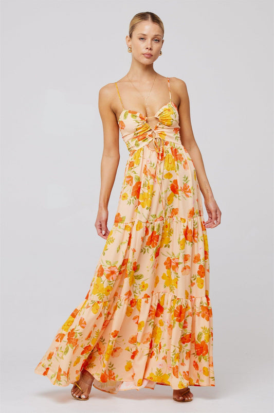 Shirring Lace-up Sleeveless Maxi Dress