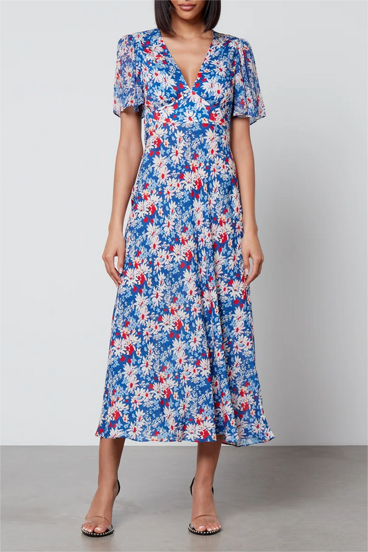 V-neck Lace Up Midi Dress