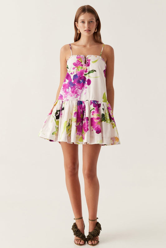 Square Collar Frill Sleeveless Mini Dress
