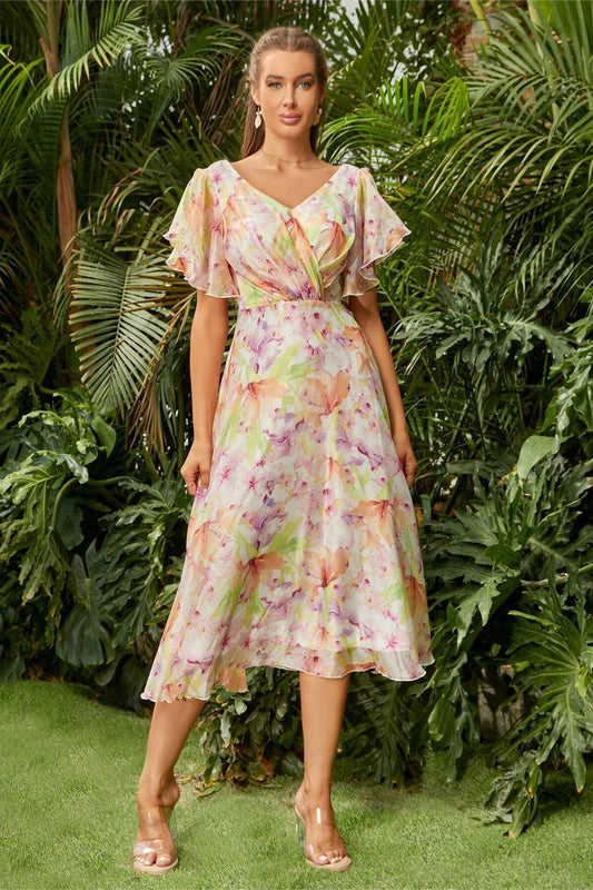 V-neck Backless Midi Dress