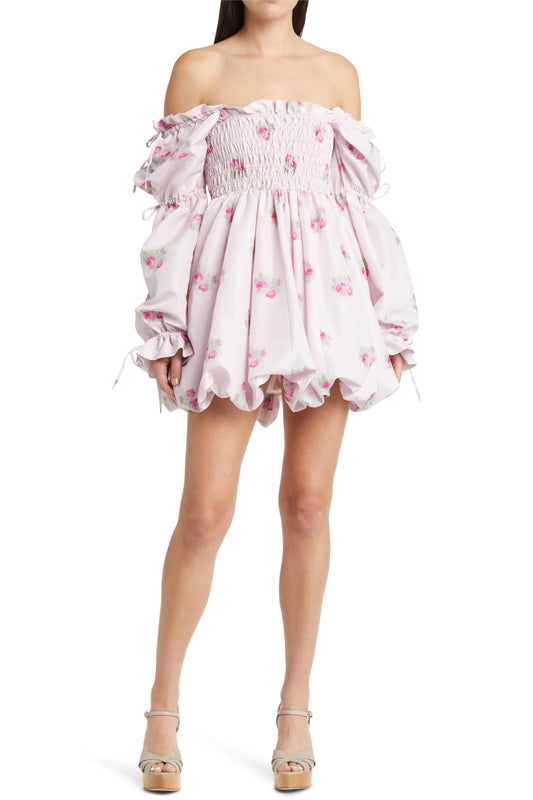Smocking Lace Up Mini Dress
