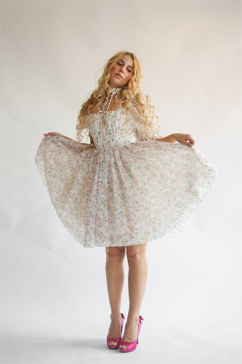 Puff-sleeve Lace Up Mini Dress