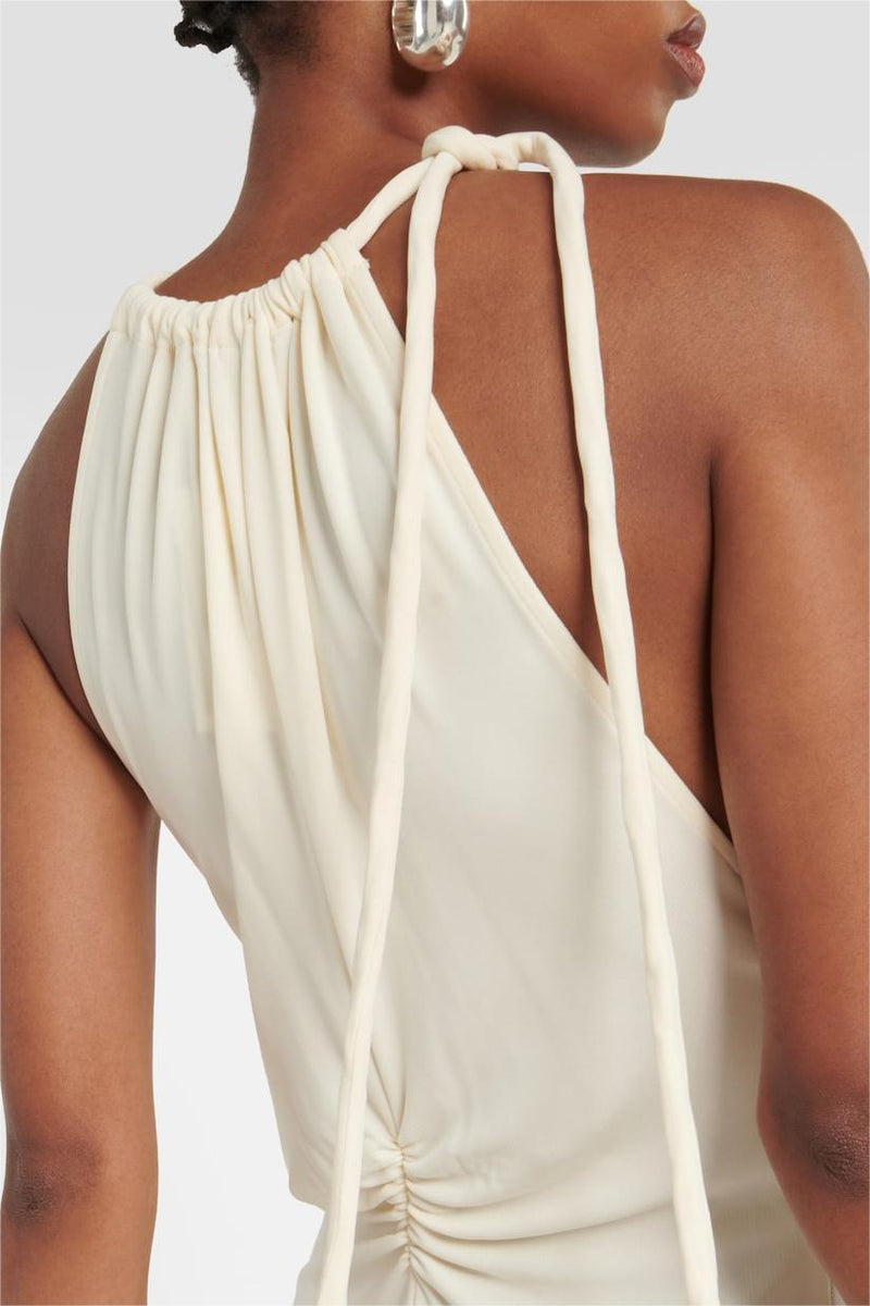 Knit Shirring Lace Up Maxi Dress