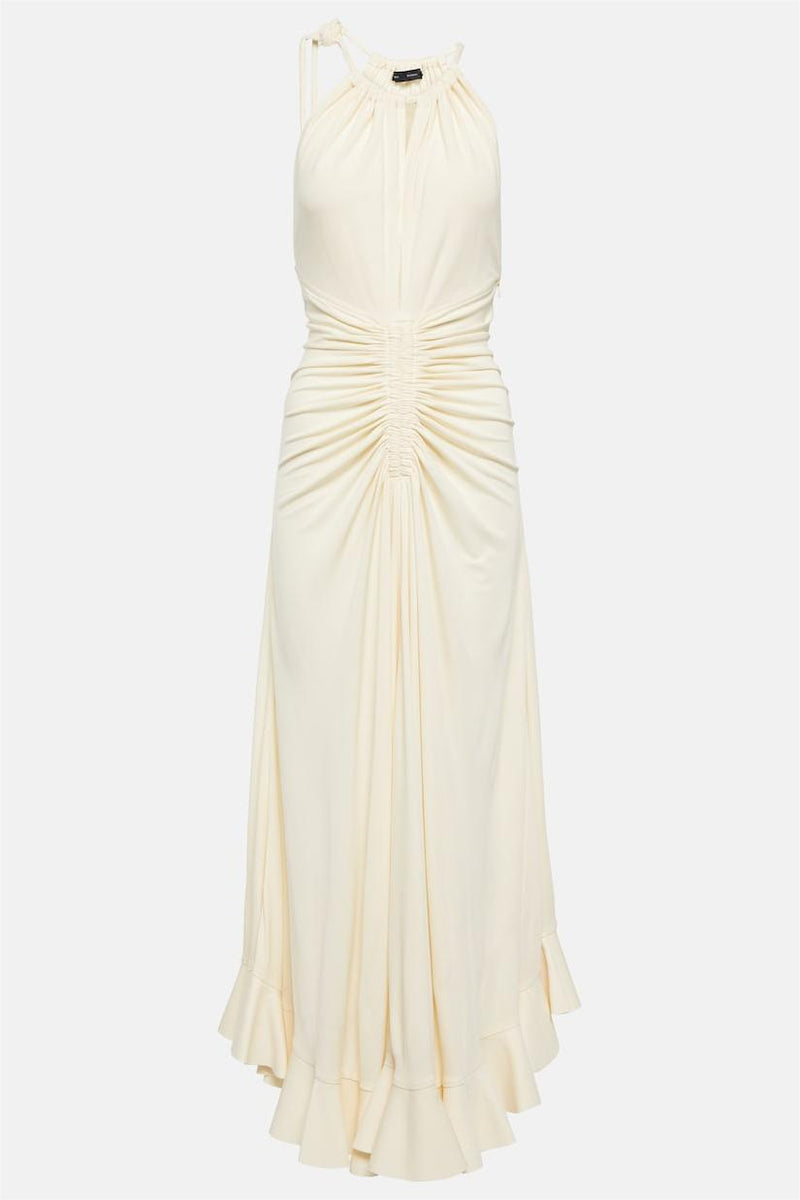 Knit Shirring Lace Up Maxi Dress