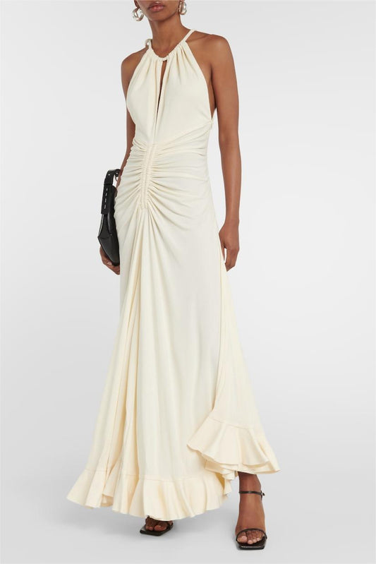 Knit Shirring Lace Up Maxi Dress