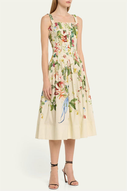 Cotton Pleated Midi Dress