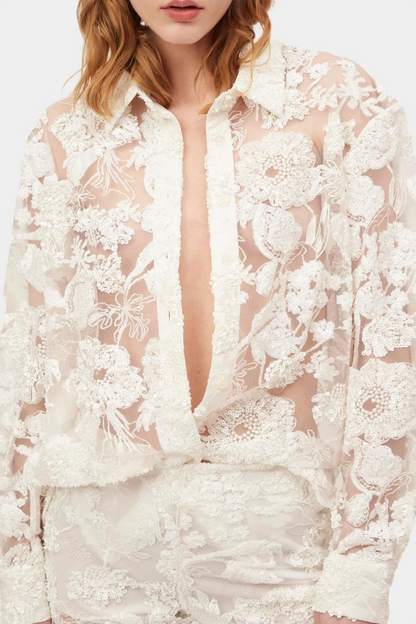 Lace Long Sleeve Top �?lace Mid Waist Pants Set