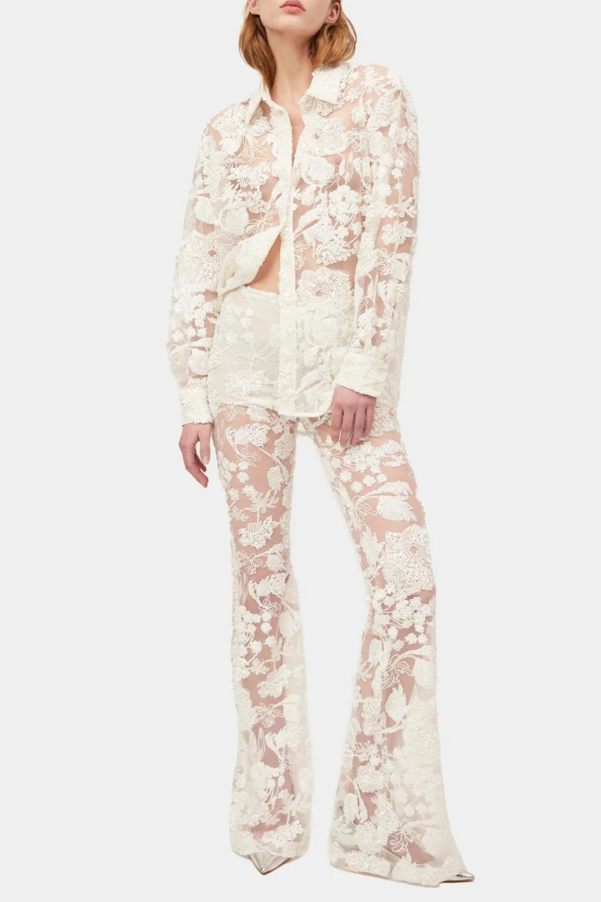 Lace Long Sleeve Top �?lace Mid Waist Pants Set