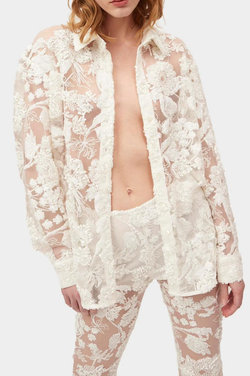 Lace Long Sleeve Top �?lace Mid Waist Pants Set