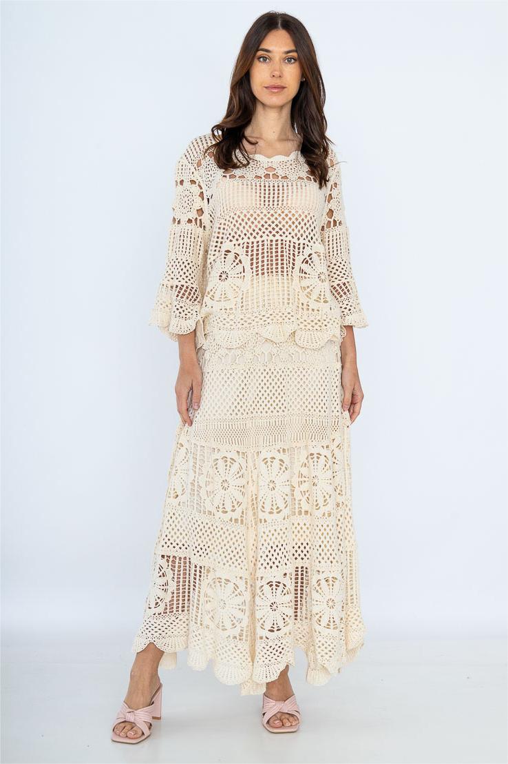 Knit Round Neck Long Sleeve Top �?mid Waist Knit Midi Dress Set