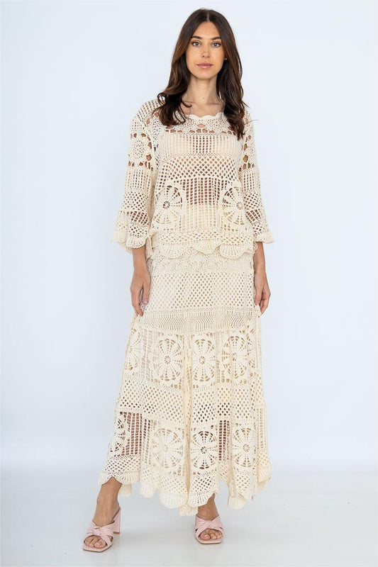Knit Round Neck Long Sleeve Top �?mid Waist Knit Midi Dress Set