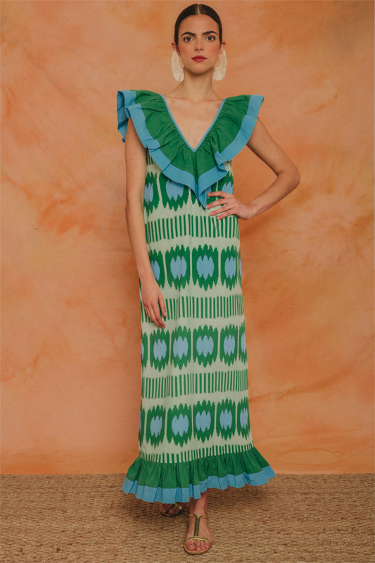 V-neck Ruffle Sleeveless Maxi Dress