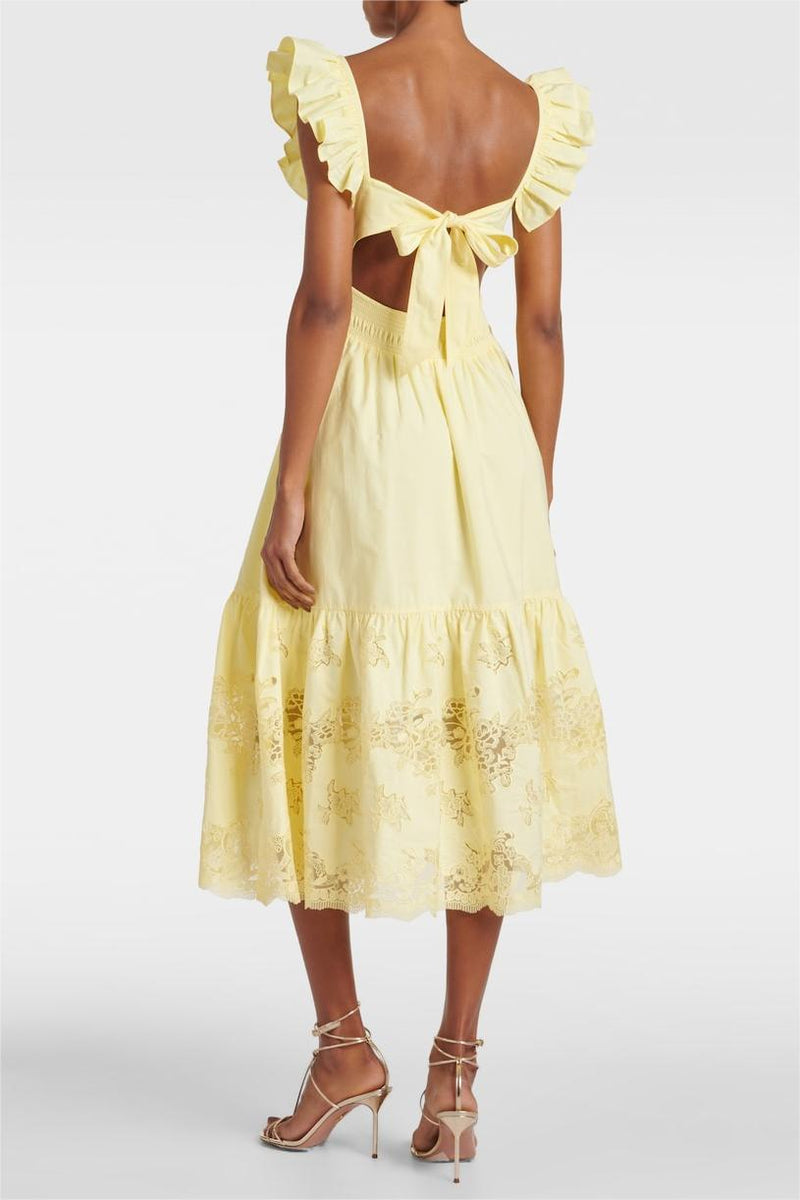 Lace Embroidered Frill Sleeveless Midi Dress