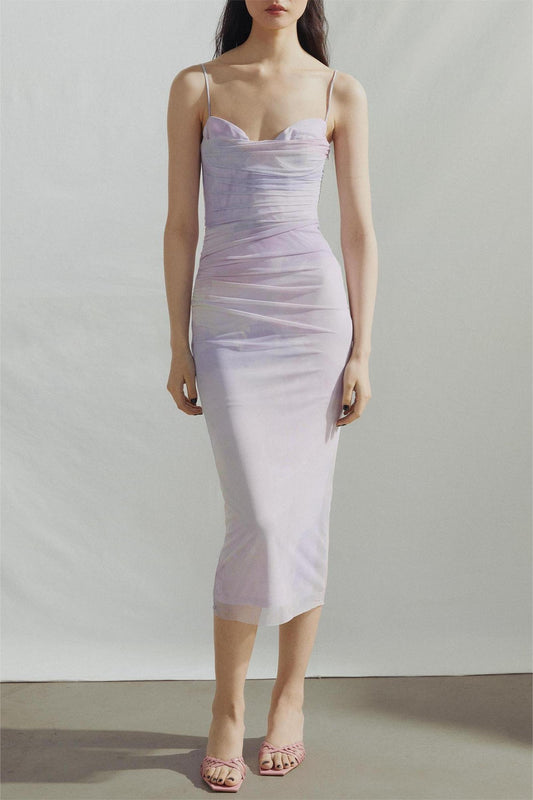 Mesh Sweetheart Neck Sleeveless Midi Dress