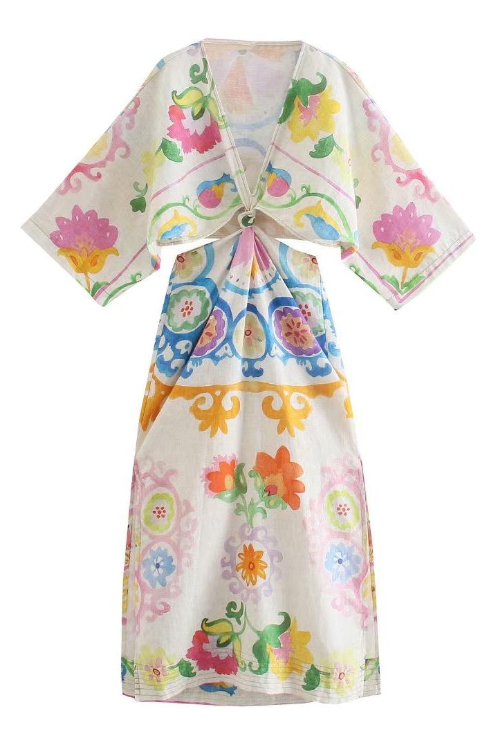 Cut-out Mid Sleeve Midi Dress
