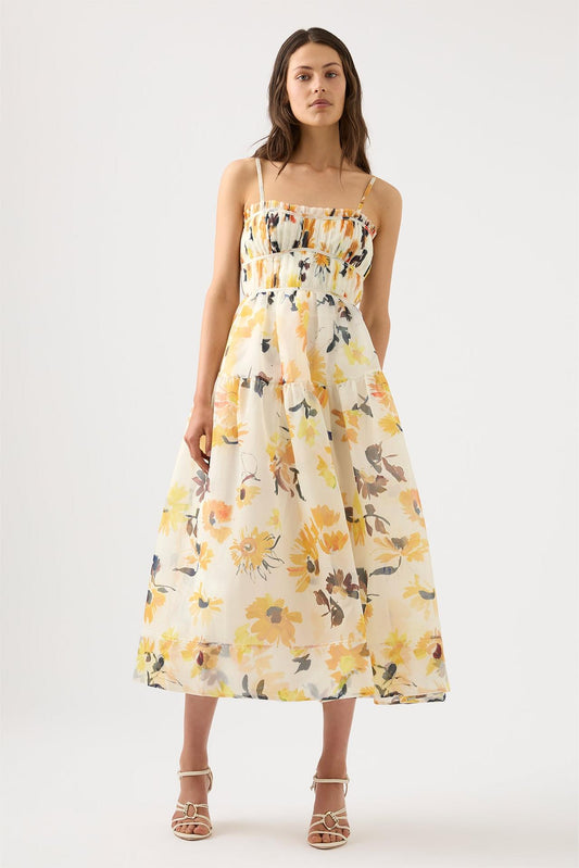 Ruched Sleeveless Midi Dress