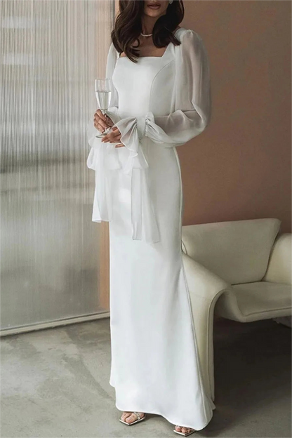 Square Neck Lantern Sleeve Midi Dress