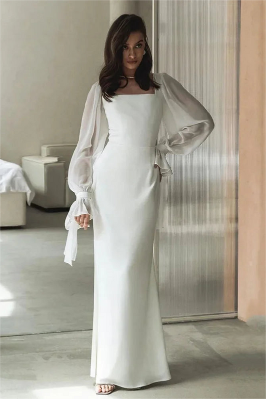 Square Neck Lantern Sleeve Midi Dress
