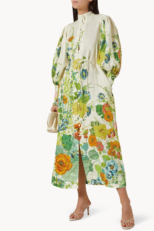 Lantern Sleeve Bottom Midi Dress