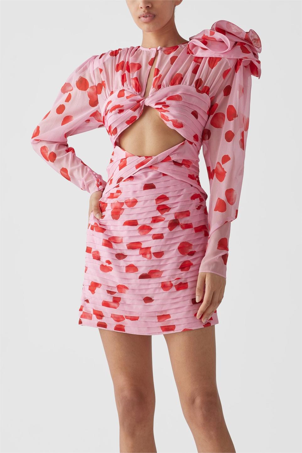 3d Pleat Cut-out Mini Dress