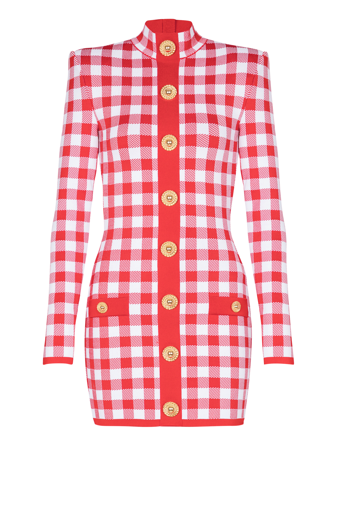 Knit Checks Metal Button Mini Dress