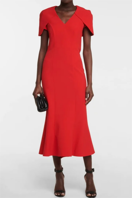 V-neck Shawl Midi Dress