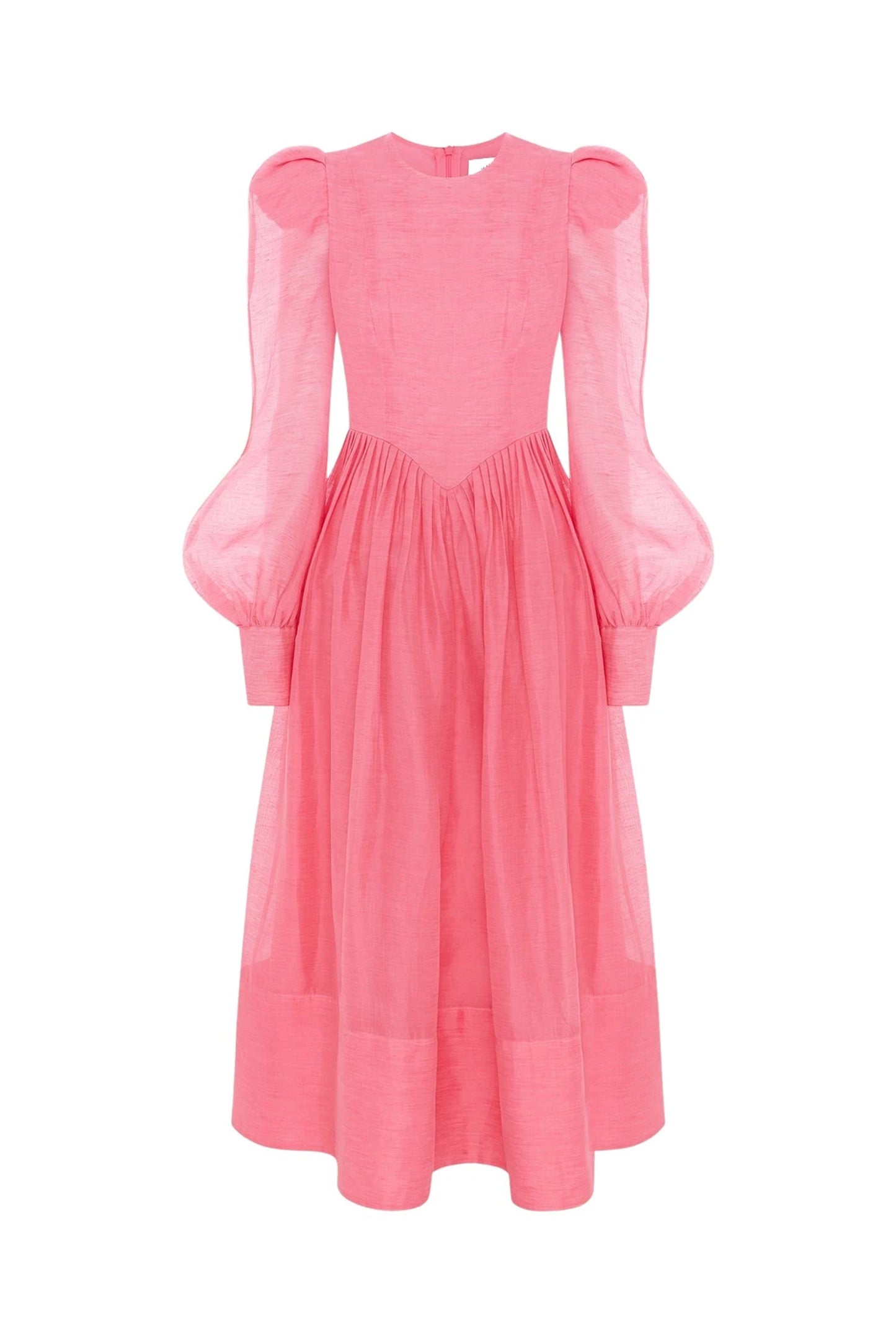 Lantern Sleeve Round Neck Midi Dress
