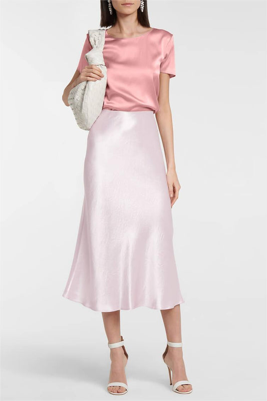 Mid Waist Satin Midi Skirt