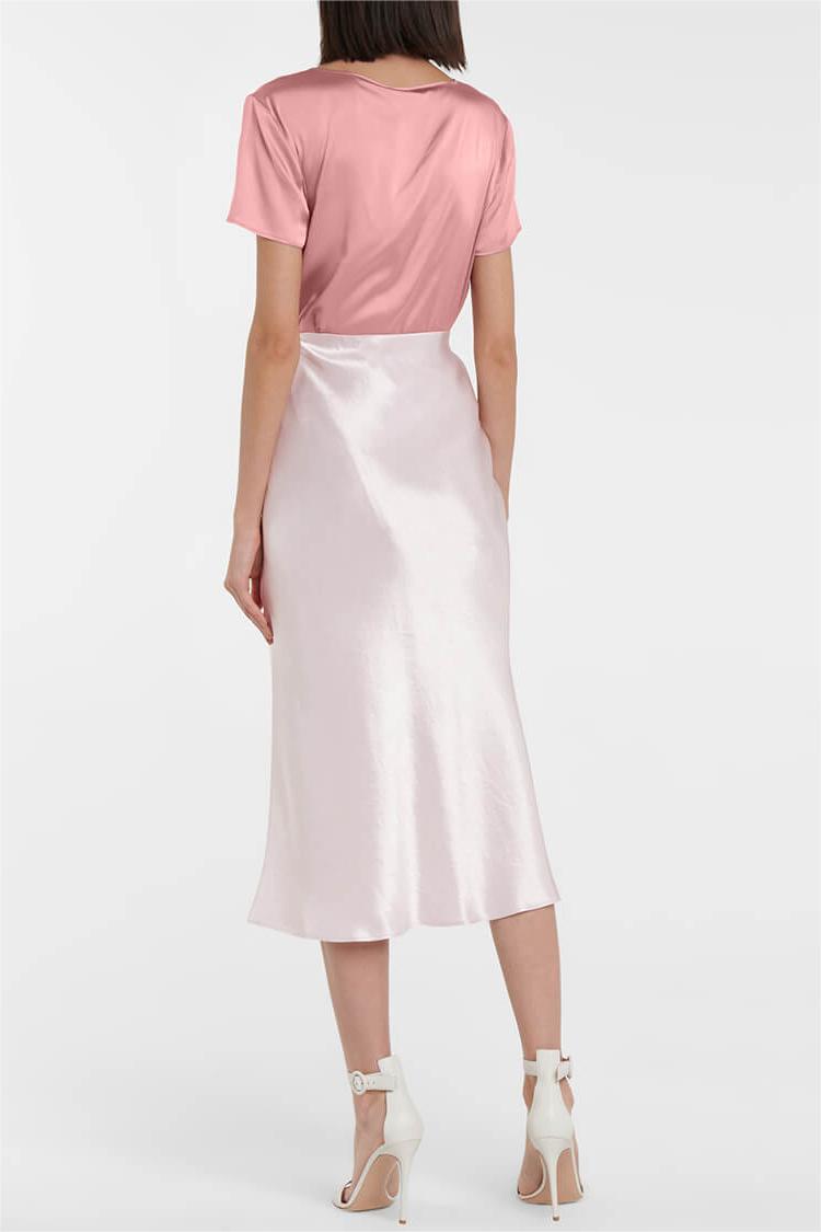Mid Waist Satin Midi Skirt