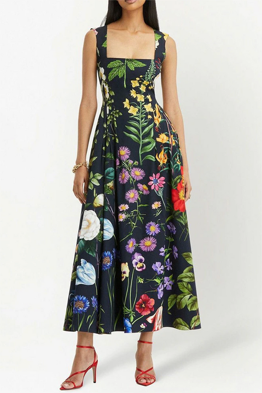 Rhinestone Embroidered Sleeveless Midi Dress