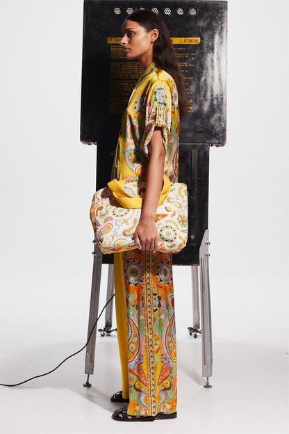 Paisley Print Satin Bottom Top �?mid Waist Pants Set