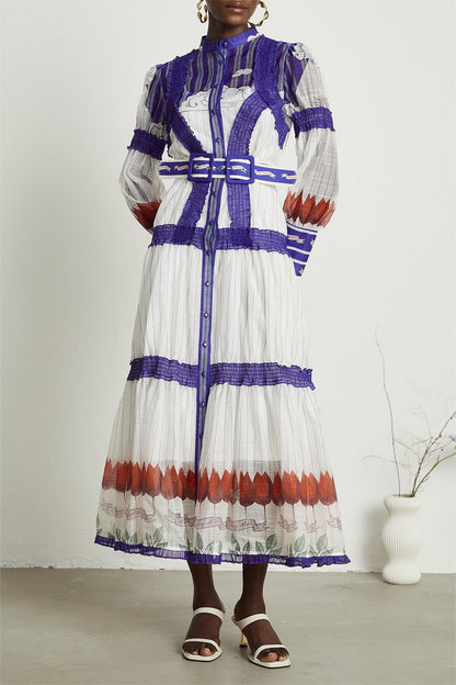 Puff Sleeve Midi Dress With Belt