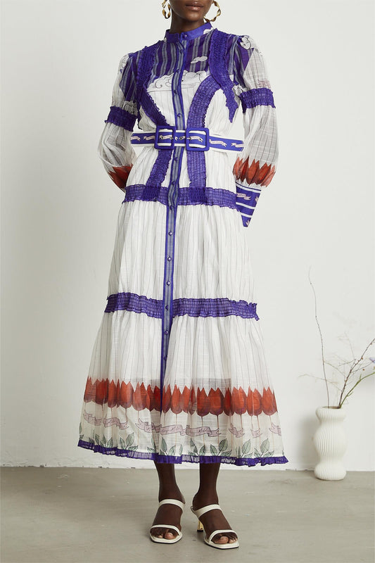 Puff Sleeve Midi Dress With Belt