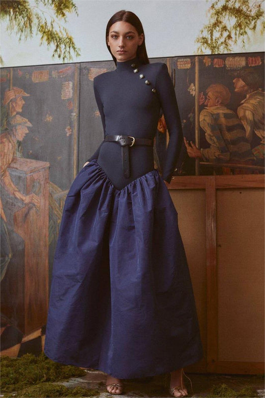 High Neck Button Midi Dress