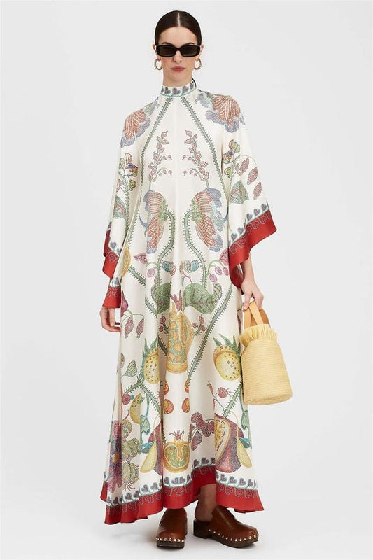 V-neck Ball Sleeve Maxi Dress