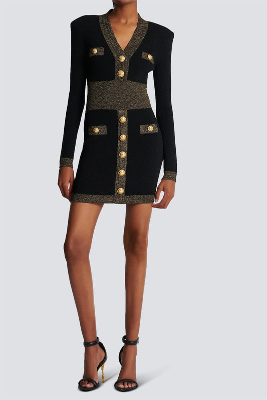 Knit Contrast Color Metal Bottom Mini Dress