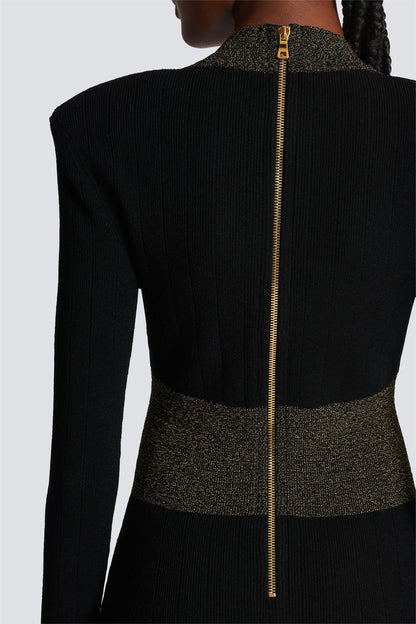 Knit Contrast Color Metal Bottom Mini Dress