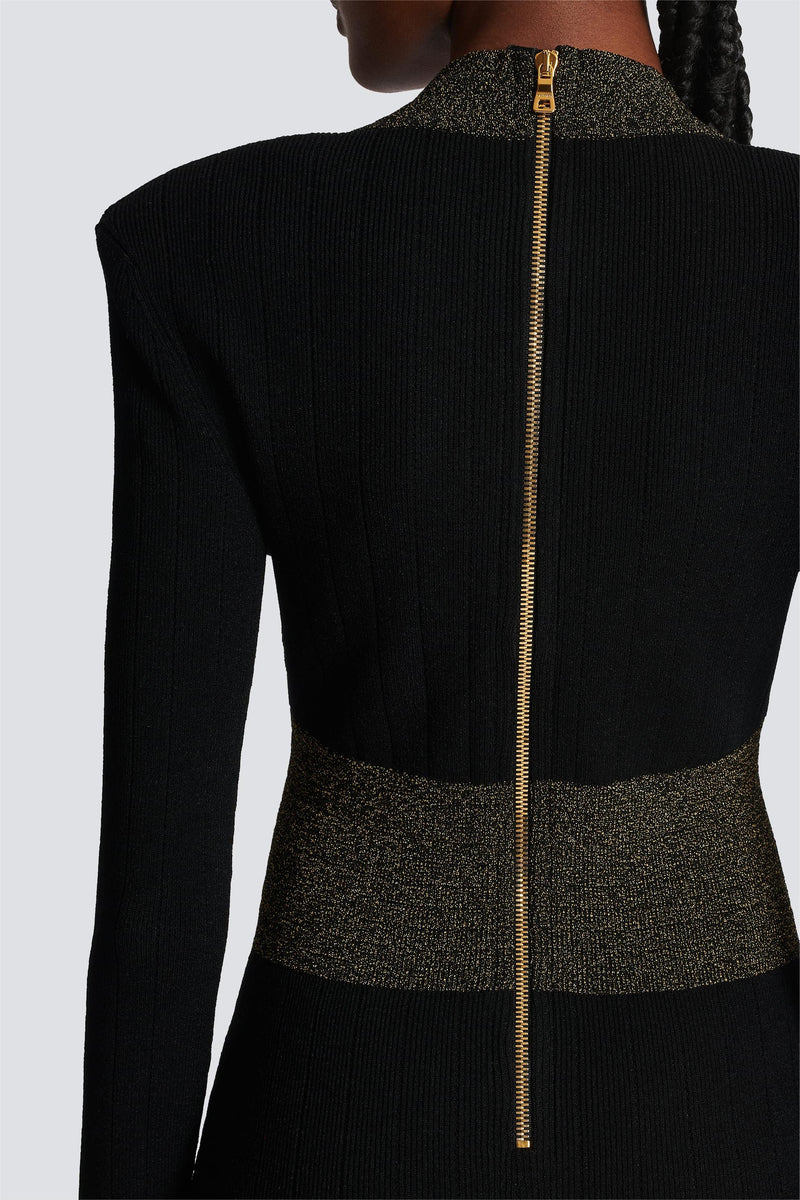 Knit Contrast Color Metal Bottom Mini Dress