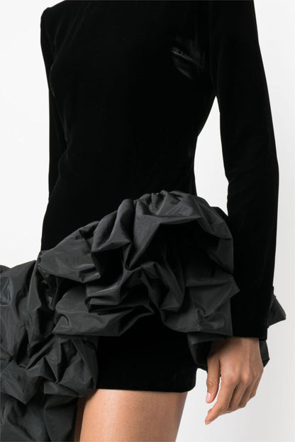 Velvet Long Sleeve Ruffle Mini Dress