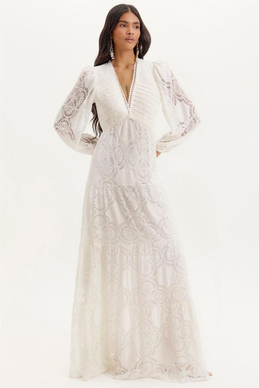Lace Lantern Sleeve Maxi Dress
