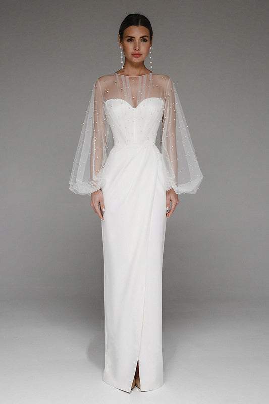 Faux Pearl Lantern Sleeve Midi Dress