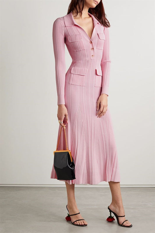 Jersey Flapped Long Sleeve Midi Dress