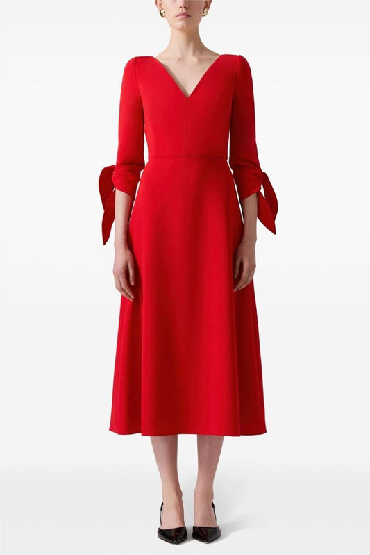 V-neck Lace Up Midi Dress