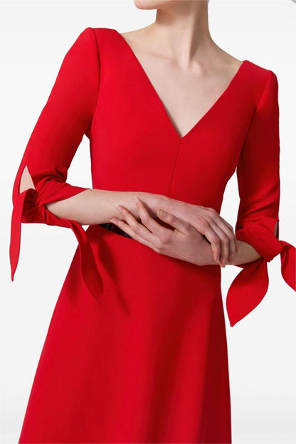 V-neck Lace Up Midi Dress